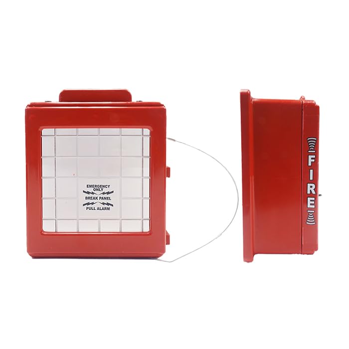 Cato 220-SBX fire alarm pull station cover with gasket and breaker bar, front and side views