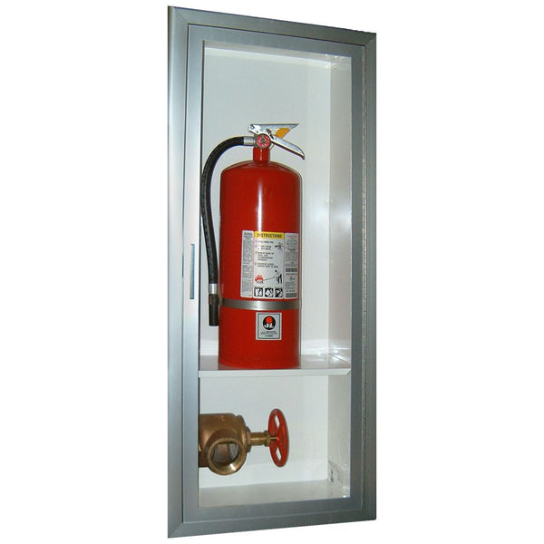 JL Industries 8027F10 Crownline aluminum fire department valve and extinguisher cabinet, full glass door (photo shows model 8027F10)