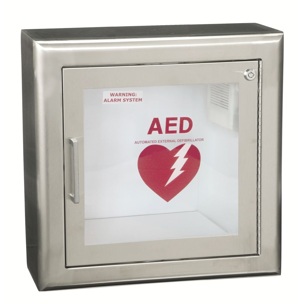 JL Industries 1439F12 Lifestart AED cabinet, stainless steel, surface mount (photo shows model 1439F12)