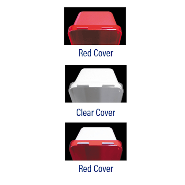 Cato Warrior plastic fire extinguisher cabinet cover options: clear, red and red and white