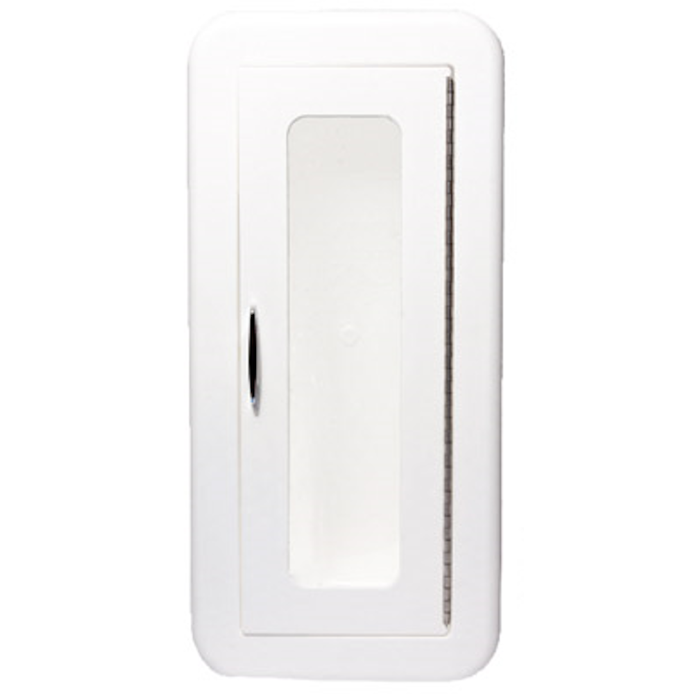 Cato Chief Semi-Recessed plastic fire extinguisher cabinet, white, front view
