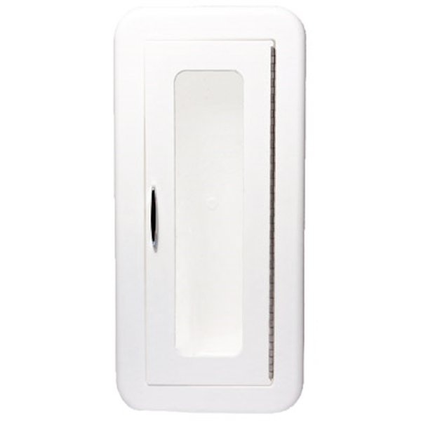Cato Chief Semi-Recessed plastic fire extinguisher cabinet, white, front view